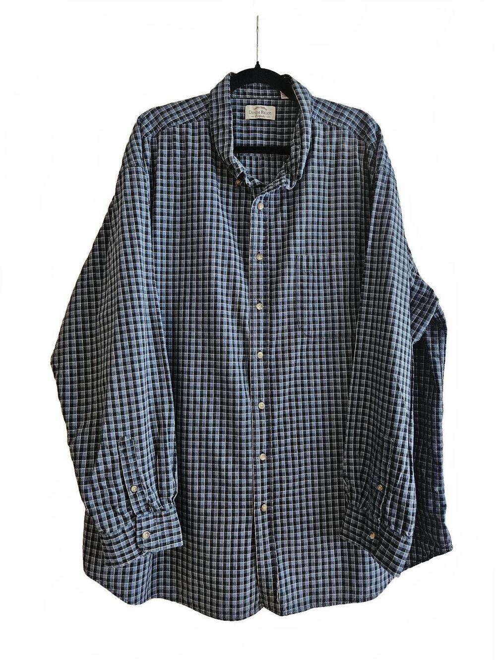 Denim Ridge Originals Men's Blue and Black Checkered/Gingham Cotton Shirt-2XLT